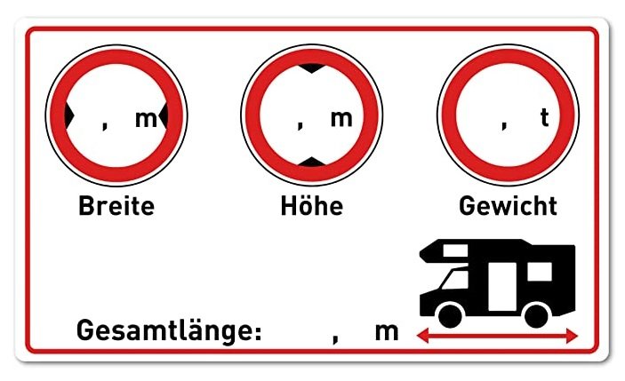 Wohnmobil Aufkleber (Gewicht – Höhe – Breite – Länge)